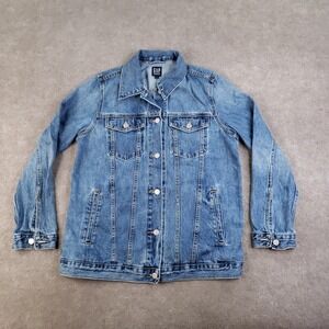 GAP Denim Jacket Womens Medium‎ Blue Jean Classic Trucker Button Up 100% Cotton
